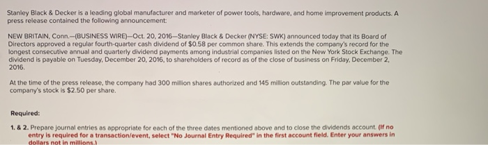 Solved Stanley Black Decker is a leading global Chegg