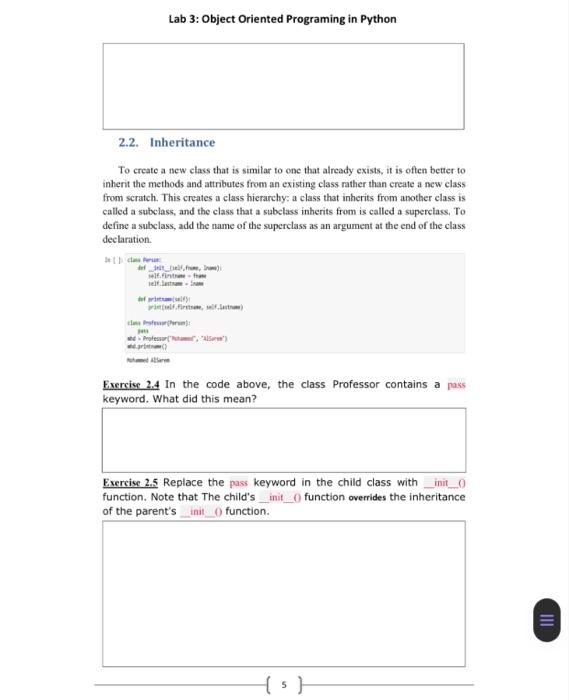 Solved Lab 3: Object Oriented Programing in Python Exercise | Chegg.com