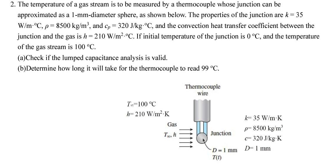 Solved 2. The temperature of a gas stream is to be measured | Chegg.com