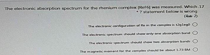 Solved The electronic absorption spectrum for the rhenium | Chegg.com