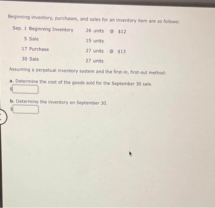 Solved Beginning Inventory, Purchases, And Sales For An | Chegg.com