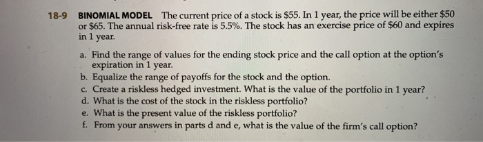 Solved 18-9 BINOMIAL MODEL The current price of a stock is | Chegg.com
