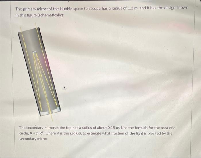 Solved The primary mirror of the Hubble space telescope has | Chegg.com