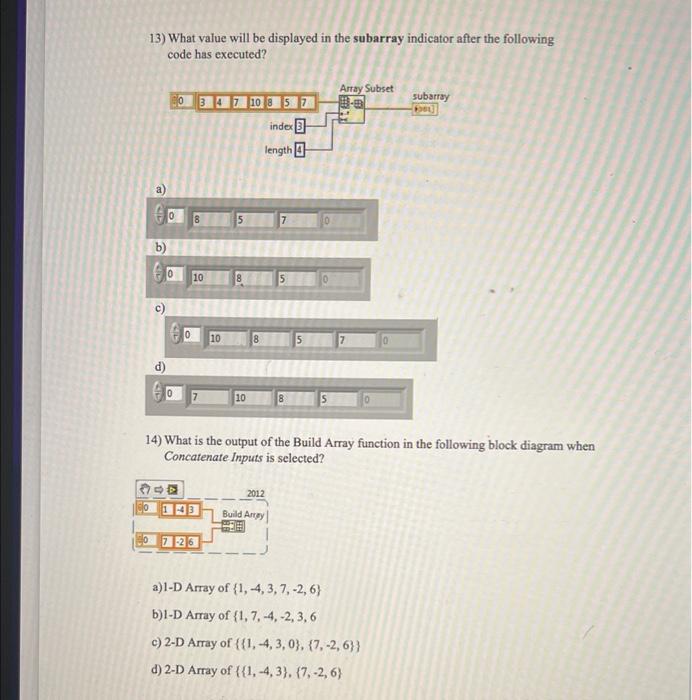 Solved 13) What value will be displayed in the subarray | Chegg.com