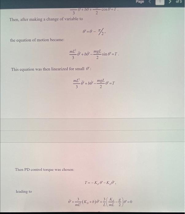 Consider the model for a 2D single link robot arm | Chegg.com