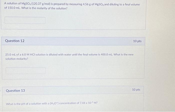 Solved A solution of MgSO4(120.37 g/mol) is prepared by | Chegg.com