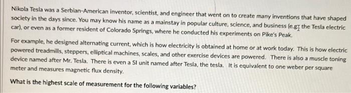 Solved Nikola Tesla Was A Serbian-American Inventor, | Chegg.com