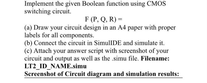 Implement the given Boolean function using CMOS | Chegg.com