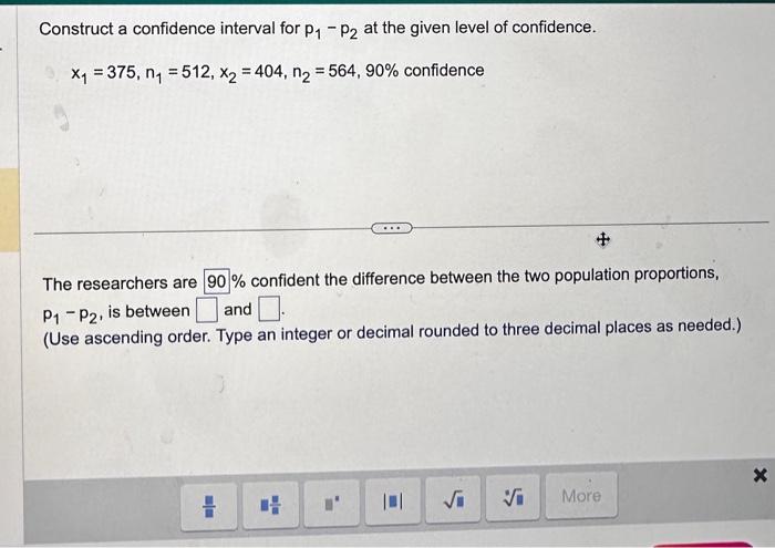 Solved Construct a confidence interval for p1−p2 at the | Chegg.com