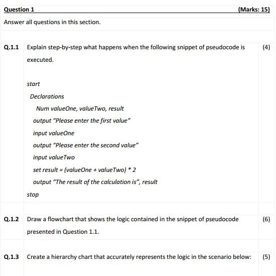 Solved Question 1 (Marks: 15) Answer all questions in this | Chegg.com