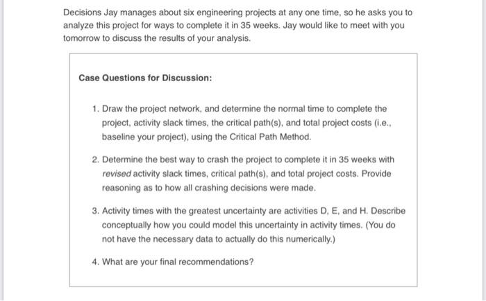 Solved Decisions Jay manages about six engineering projects | Chegg.com