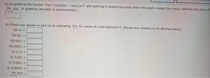 Solved (a) By graphing the function f(x)=(cos(2x)−cos(x))/x2 | Chegg.com