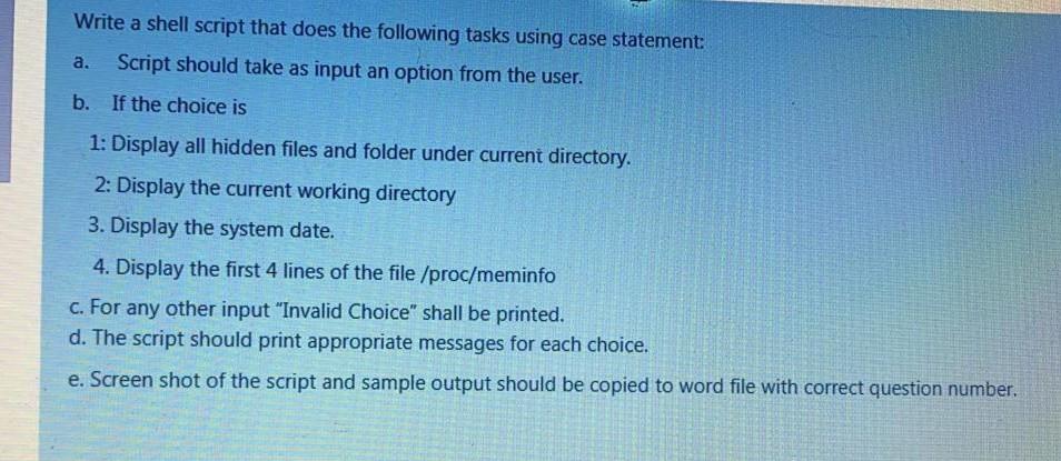 Solved Write a shell script that does the following tasks | Chegg.com