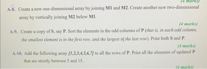 Solved A-8. Create a new one-dimensional array by joining M1 | Chegg.com