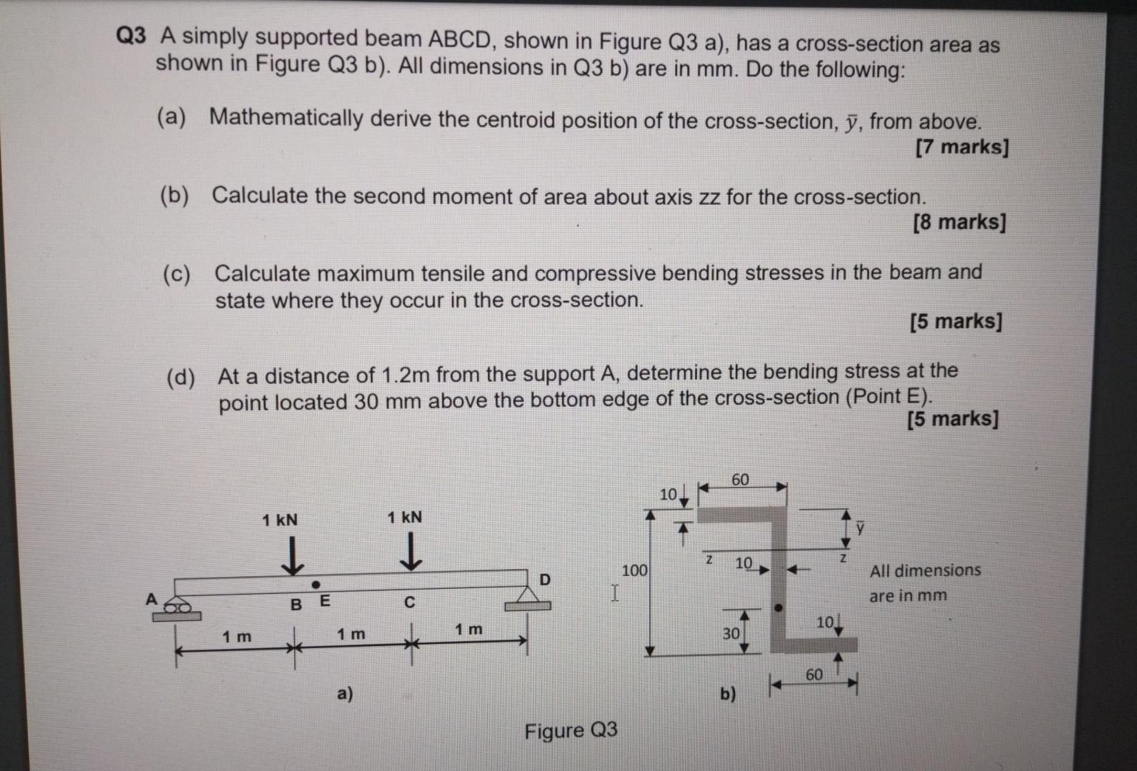 Solved Q3 A Simply Supported Beam Abcd Shown In Figure Q3