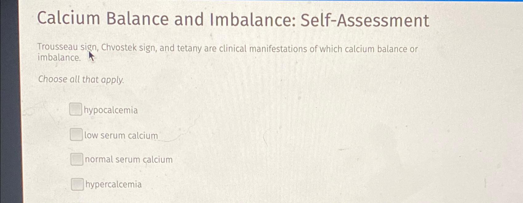 Solved Calcium Balance and Imbalance
