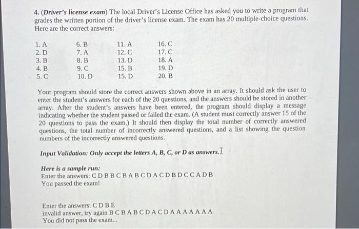 Solved 4. (Driver's license exam) The local Driver's License | Chegg.com