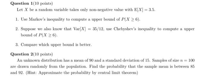 Solved Question 1(10 points)Let X be a random variable takes | Chegg.com