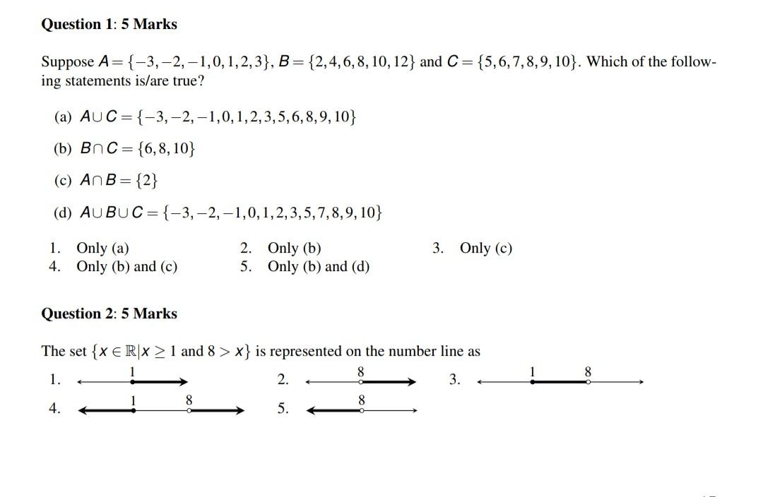 Solved Question 1: 5 Marks Suppose A={-3, -2, -1,0,1,2,3}, | Chegg.com