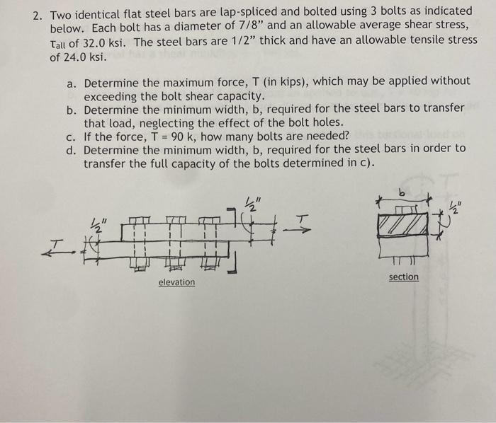 Solved 2. Two identical flat steel bars are lap-spliced and | Chegg.com