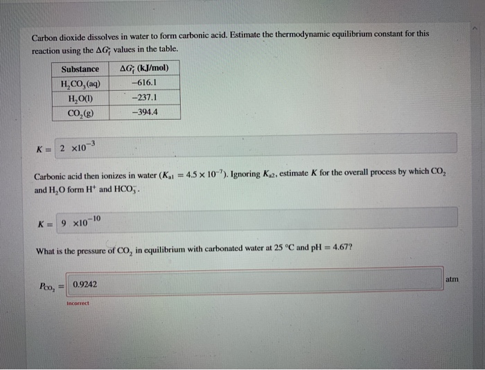 Solved Carbon dioxide dissolves in water to form carbonic