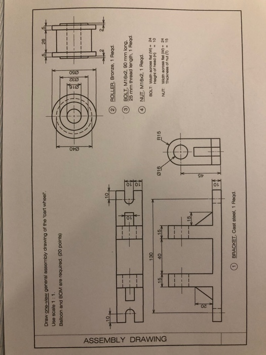 Solved Draw one-view general assembly drawing of the 'cart | Chegg.com