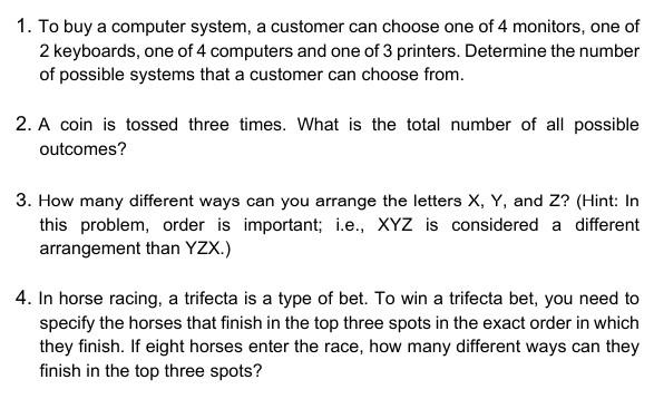 Solved 1. To buy a computer system, a customer can choose | Chegg.com