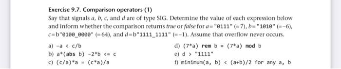 Solved Exercise 9.7. Comparison operators (1) Say that | Chegg.com