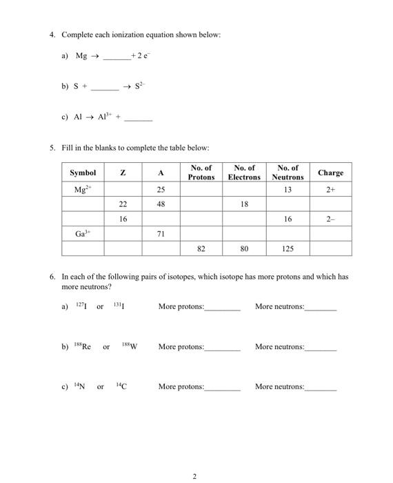 Solved 4. Complete each ionization equation shown below: a) | Chegg.com