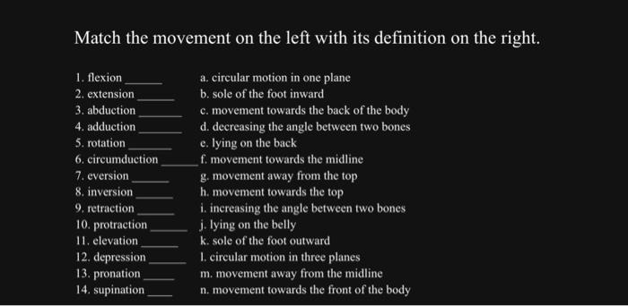Solved Match the movement on the left with its definition on | Chegg.com
