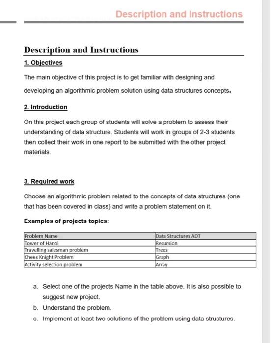 Solved 2. Introduction On this project each group of | Chegg.com
