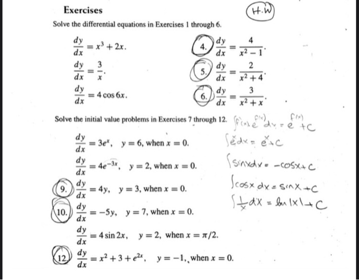 Solved H W Dy Ii Dy Dx Exercises Solve The Differential Chegg Com