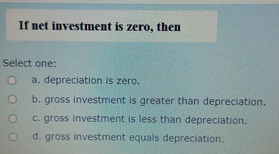 Solved If net investment is zero, then Select one a.