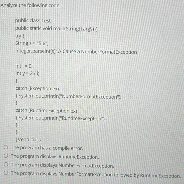 Solved Analyze the following code: public class Test{ public | Chegg.com