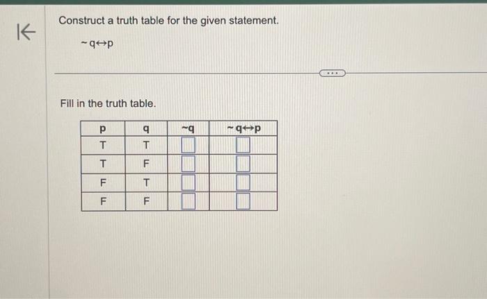 Solved K Construct a truth table for the given statement. -q | Chegg.com