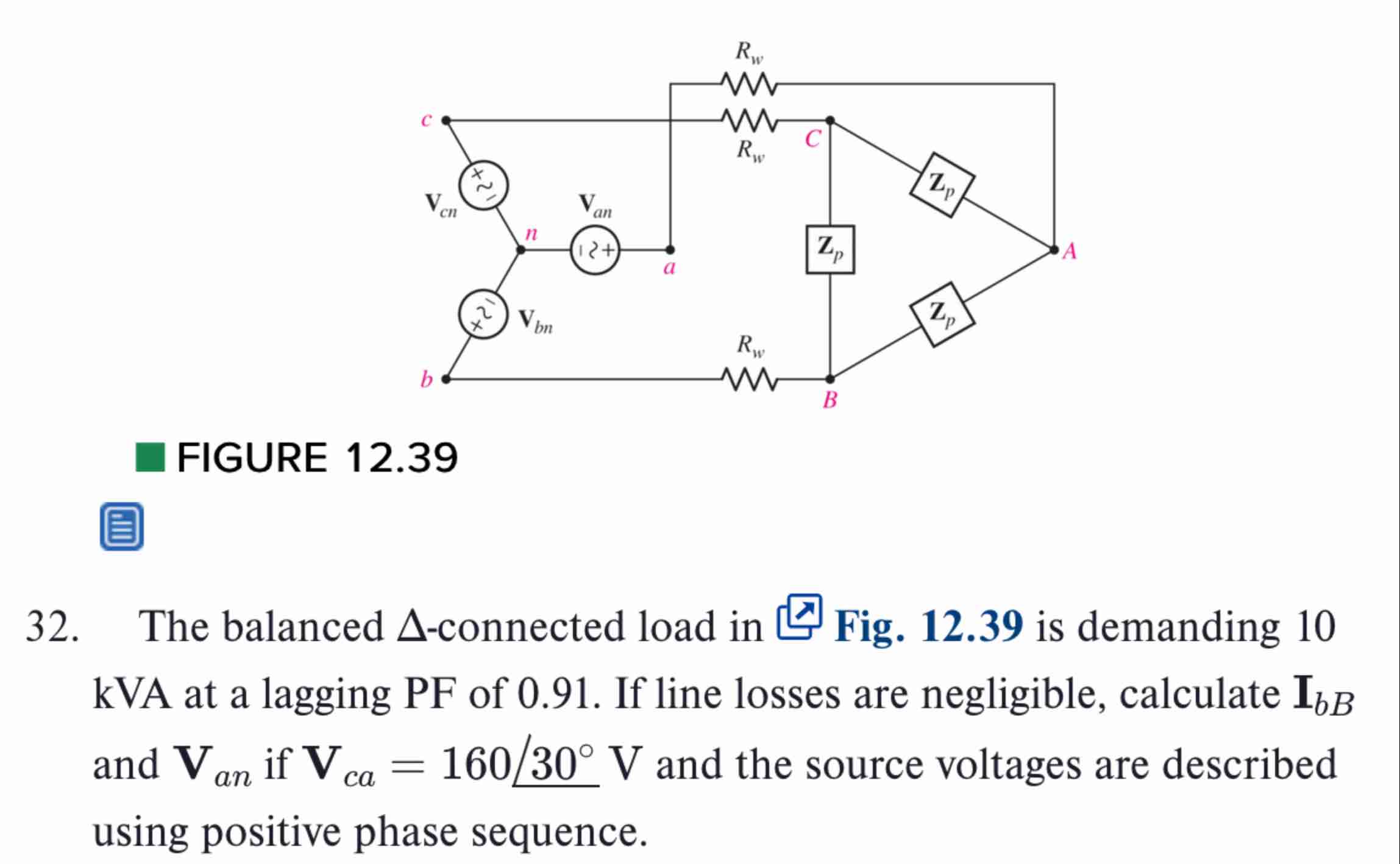 Solved The balanced Δ-connected load in ﻿Fig. 12.39 is | Chegg.com