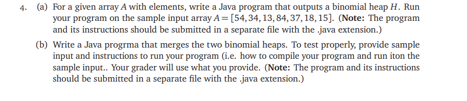 Solved (a) ﻿For a given array A with elements, write a Java | Chegg.com