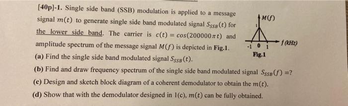 Solved [40p]-1. Single side band (SSB) modulation is applied | Chegg.com