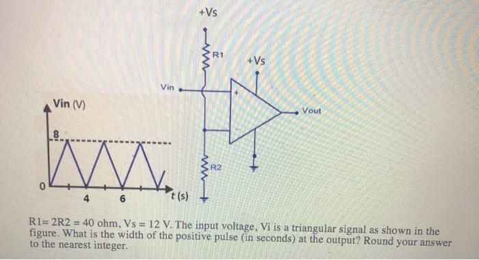 Solved +Vs R1 +Vs Vin Vin (V) Vout Vout W R2 0 4 6 t(s) | Chegg.com