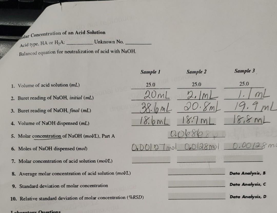 Solved This Is Exp. 9 Volumetric Analysis Can You Let Me | Chegg.com