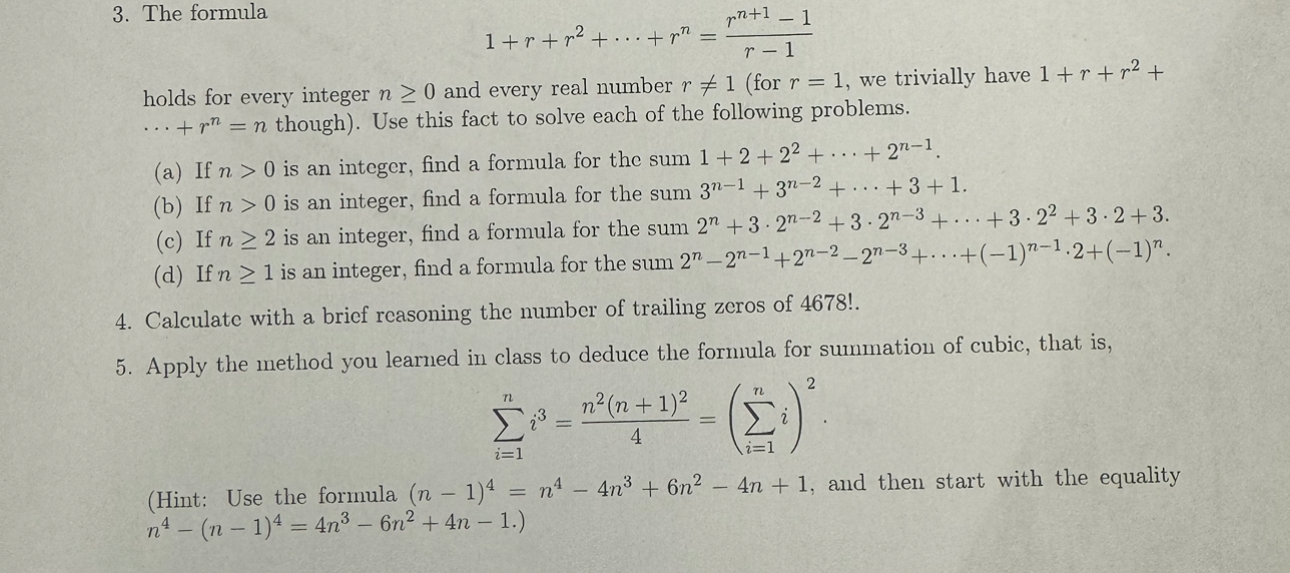 Solved The formula1+r+r2+cdots+rn=rn+1-1r-1holds for every | Chegg.com
