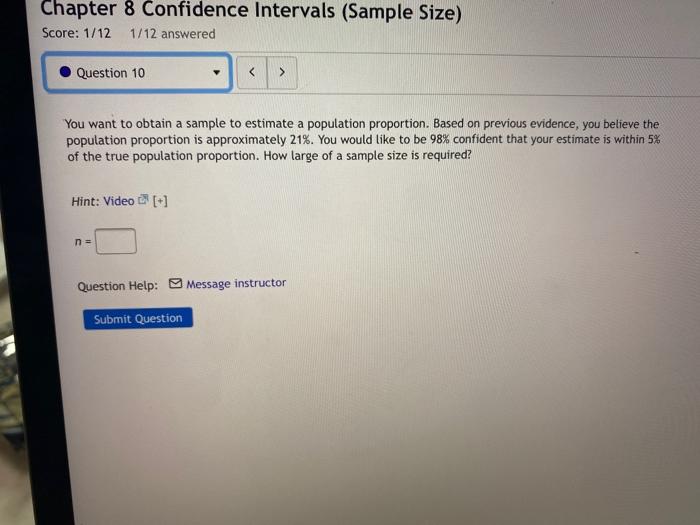 Solved Chapter 8 Confidence Intervals (Sample Size) Score: | Chegg.com