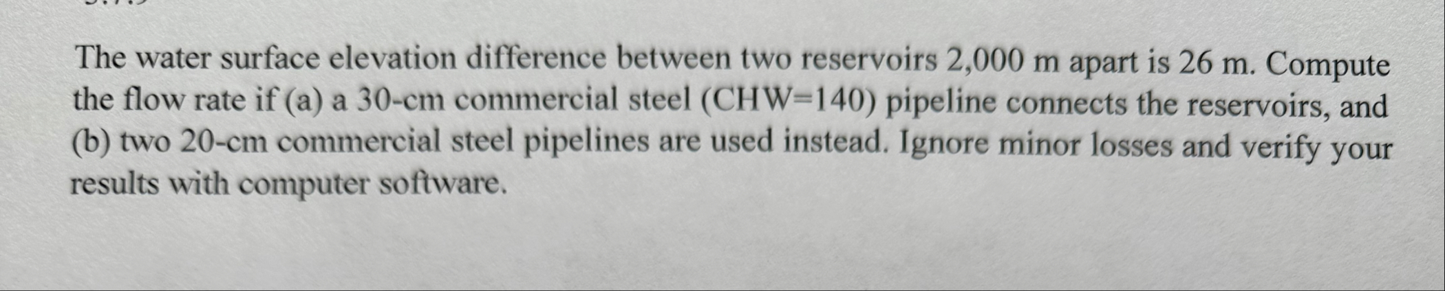 Solved The water surface elevation difference between two | Chegg.com