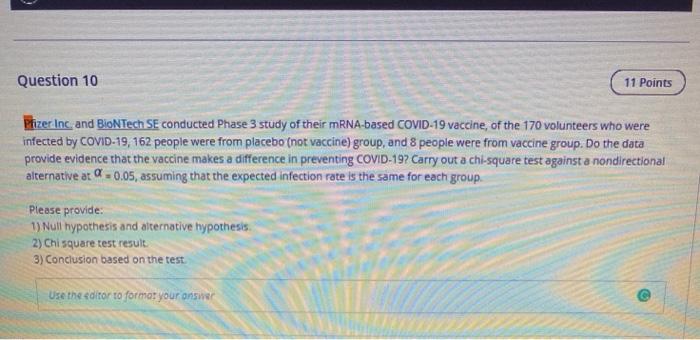 Solved Question 10 11 Points Pfizer Inc. and BioNTech SE | Chegg.com
