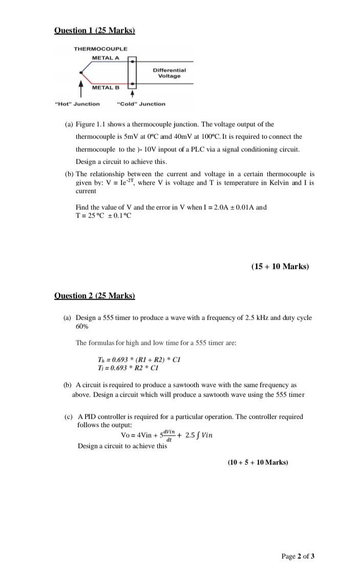 Solved Question 1 (25 Marks) THERMOCOUPLE METAL A METAL B | Chegg.com