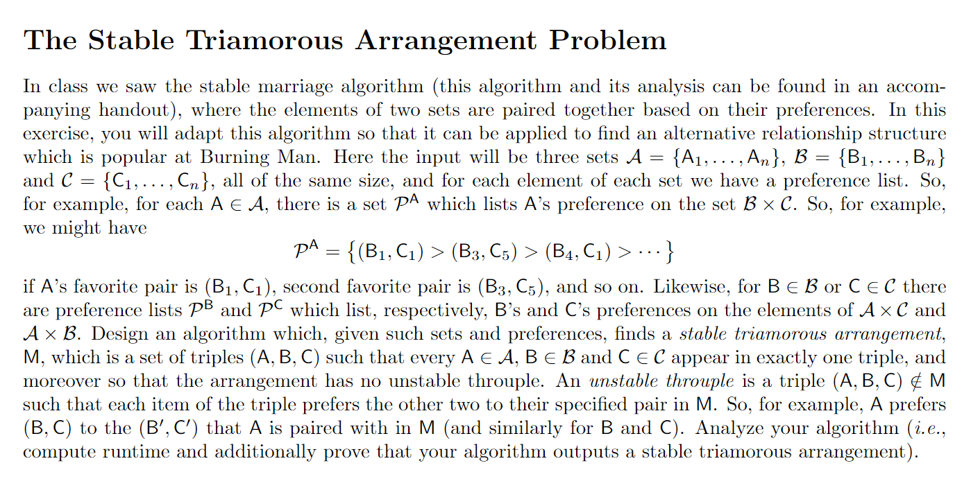 Solved The Stable Triamorous Arrangement ProblemIn class we | Chegg.com