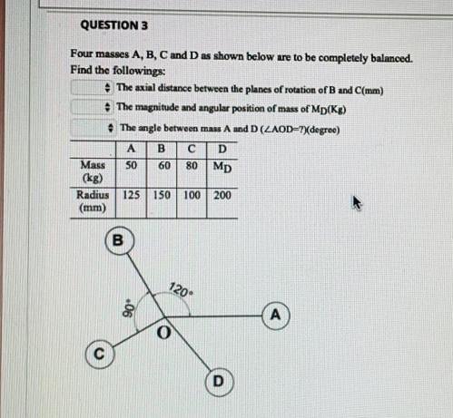 Solved QUESTION 3 Four Masses A, B, C And D As Shown Below | Chegg.com