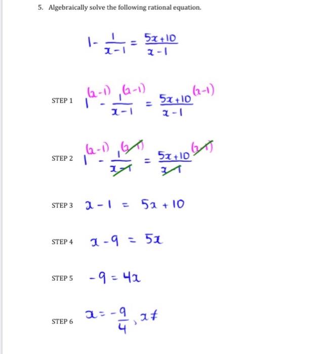 Solved 5. Algebraically solve the following rational | Chegg.com