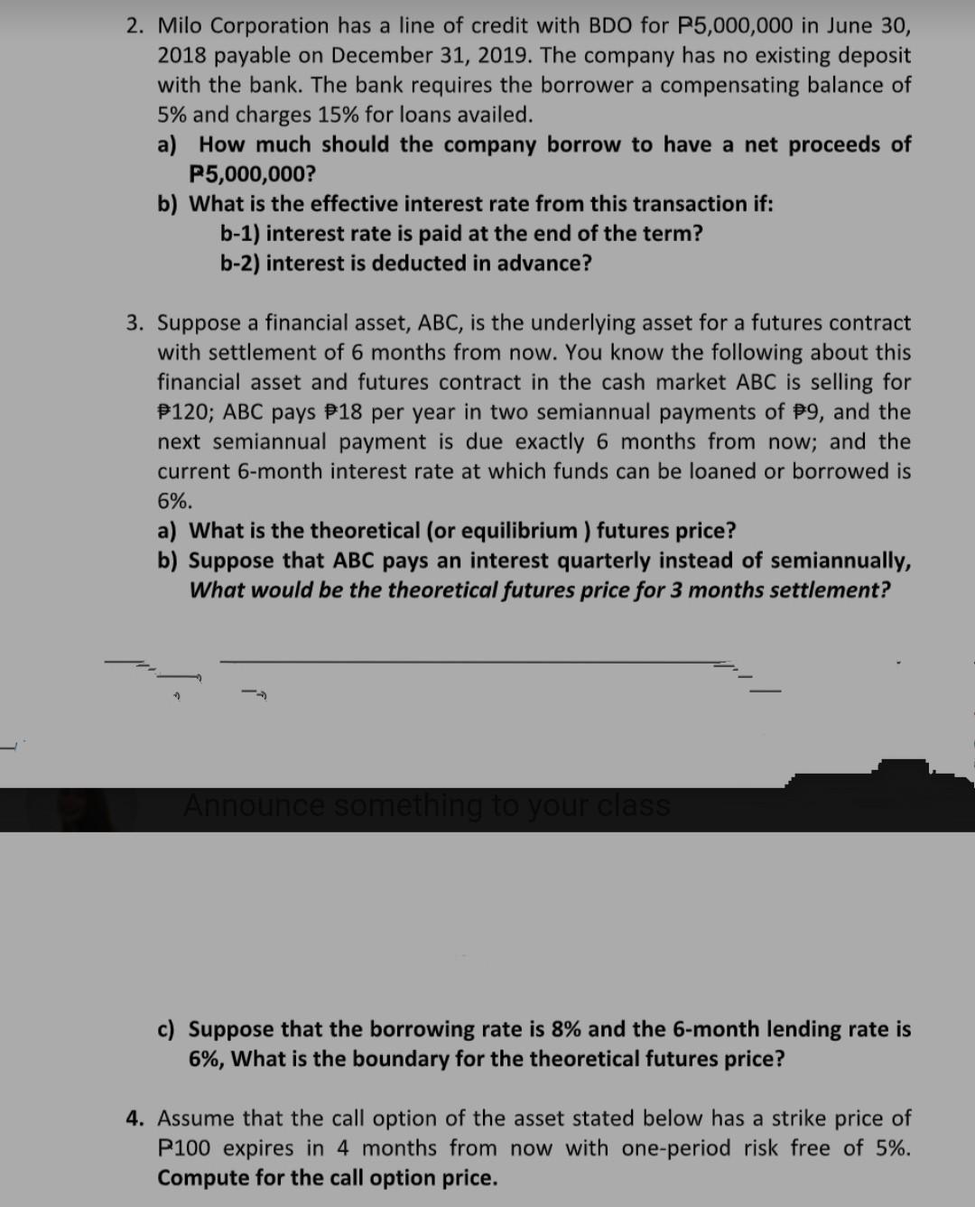 Solved 2. Milo Corporation has a line of credit with BDO for