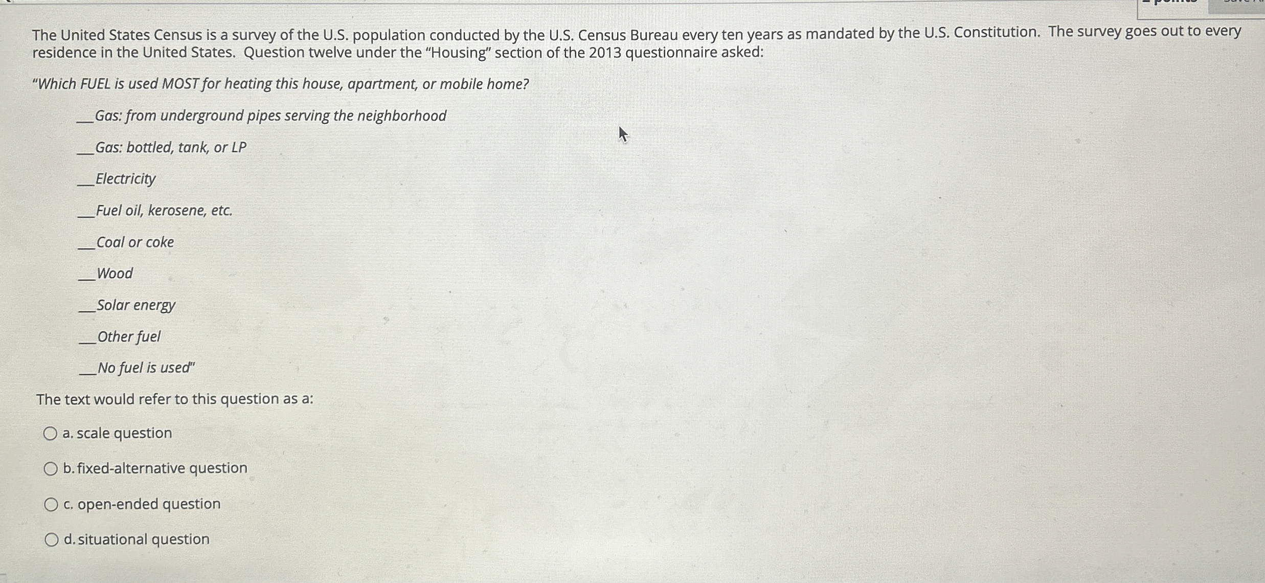 Solved The United States Census is a survey of the U.S. | Chegg.com